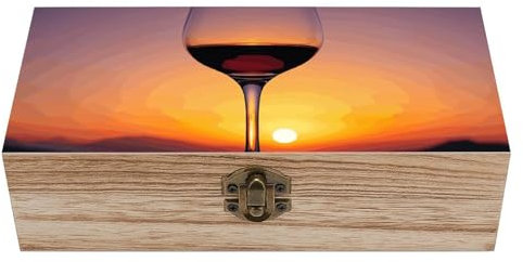 Anceky Caja de madera con tapa abatible para guardar copas de vino, rectangular, grande, diseño retro, para guardar joyas, manualidades, decoración y regalo.