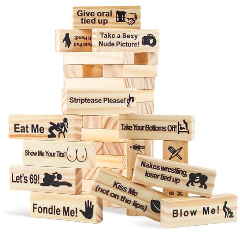 QIANAI Juego de Apilamiento Sexual para Adultos, 48 Bloques de Madera Bloques para Parejas, Juegos de Bloques de Torre, Juegos de Bloques de Torre, Juegos de Torre de Bloques para San Valentín