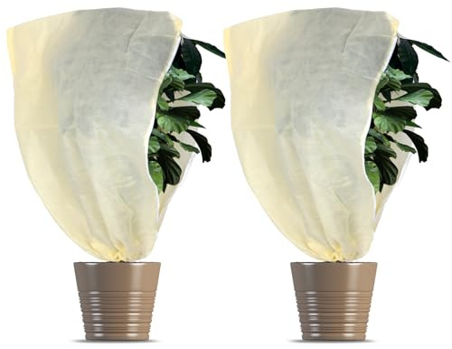 Sploziia Lot de 2 protections hivernales pour plantes - En tissu non tissé épais - Avec cordon de serrage - Modèle : housse froide - Beige - 60 x 80 cm