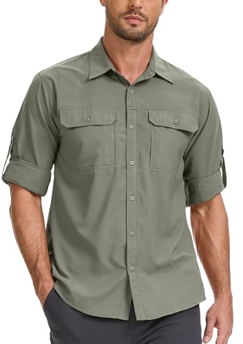 Jogwits Camicia Safari da Uomo con Protezione UV UPF50+, Manica Lunga, Funzionale, abbottonata, ad Asciugatura Rapida