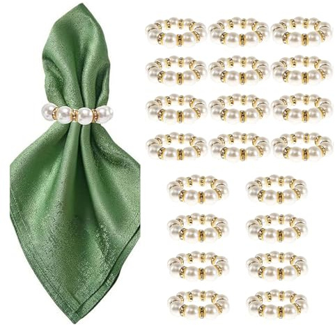 FrostyFlair Servilleteros, 20 Piezas Anillos para Servilletas de Perlas de Imitación Doradas, Elegante Anillo de Perlas de Cristal para Bodas, Accesorios de Fiesta y Decoración de Mesa Sofisticada