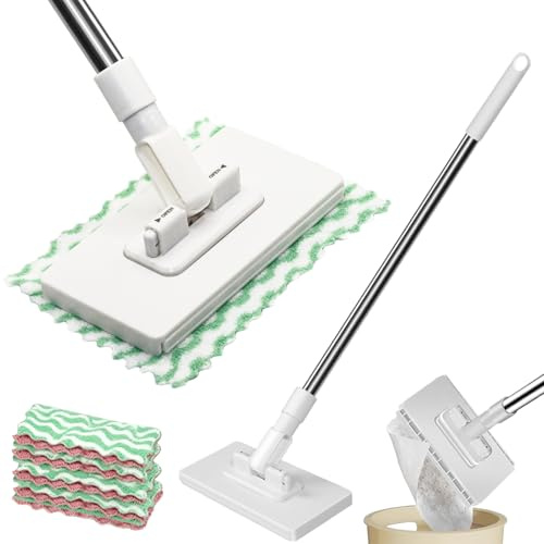 VOIDHUES Lazy Mop for Cleaning Floors Mop With Pressure Clamping System Mini Mops no Need to Wash by Hand one-Touch Replacement 10 dry Sweeping Cloths, Suitable for Kitchens, Walls and Windows