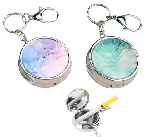 2 Stück Aschenbecher Geruchsdicht für Unterwegs, Tragbar Tasche Aschenbecher, Reiseaschenbecher Tragbarer Aschenbechers mit Schlüsselring, Mini Portable Ashtray für Reisen,Camping,Strand