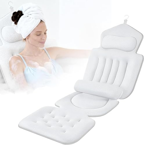 Cuscino per vasca da bagno con supporto lombare rimovibile, 144 ventose per una tenuta ottimale, supporto ergonomico per testa, collo e schiena per il massimo relax (133 x 41 cm)