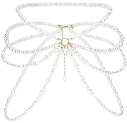 CRAFTYMELODY 1 collana di perle bianche con nappa di perle per il corpo con perline a nappa lunga multistrato, accessorio di abbigliamento