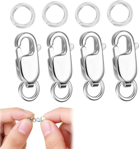 Cierres de Cadena de Plata 4 Piezas – Cierre de Mosquetón con Anillas Cerradas para Pulseras y Collares – Accesorios de Joyería para Reparaciones y Manualidades DIY