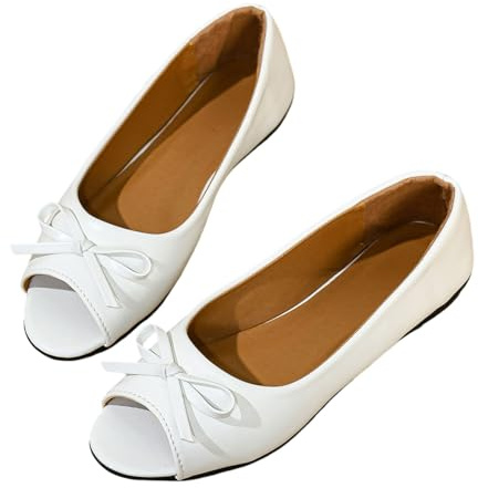 Ballerines plates à bout ouvert pour femme avec nœud - Confortables à enfiler - Chaussures plates décontractées pour le travail, le bureau, le quotidien, beige, 39.5 EU