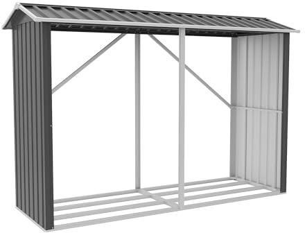 Legnaia da Esterno in Acciaio Zincato Nero 238x87x160 cm - Portalegna da Giardino con Tetto Spiovente e Struttura Rinforzata - Capanno per Legna da Ardere Resistente a Ruggine e Intemperie
