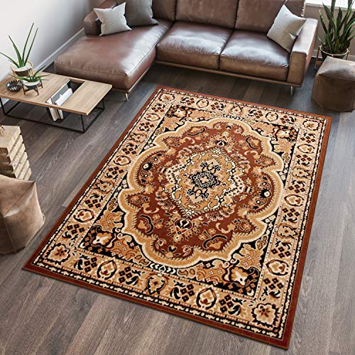 TAPISO Atlas Teppich Kurzflor Braun Hellbraun Beige Klassisch Orientteppich Floral Ornament Bordüre Vintage Wohnzimmer Schlafzimmer ÖKOTEX 250 x 300 cm