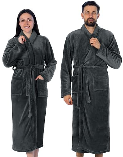 Gräfenstayn® Damen & Herren Kuschelfleece Bademantel ohne Kapuze mit Öko-Tex Standard 100 in Größe S-XXXL (XL, Anthrazit)