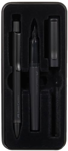 Faber-Castell 140579 - Geschenkset Hexo Schwarz, mit Füller M und Drehkugelschreiber B