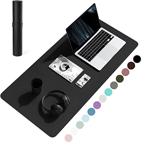 YSAGi Schreibtischunterlage, Mauspad mit Leder und Rutchfeste Wildleder, Multifunktionales Office Mousepad Laptop Schreibunterlage, Tisch-Schutz Unterlage für Büro/Home-Office (Schwarz, 80x40cm)