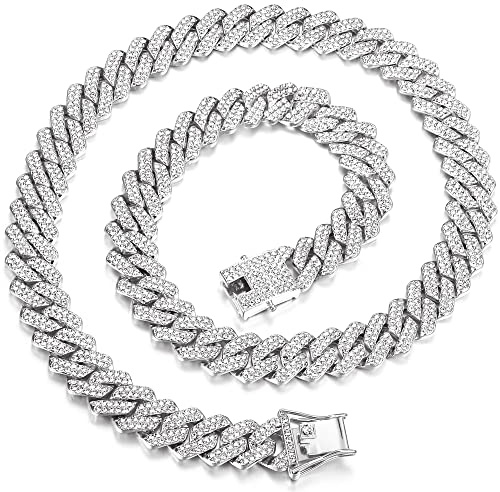 KRFY Catena a Maglie Cubane per Uomo 13MM Iced Out Miami Collana a Maglie Cubane Collane in Argento Placcato oro Catena Catena di Diamanti Bling Bling Gioielli hip hop Regalo per Ragazzi