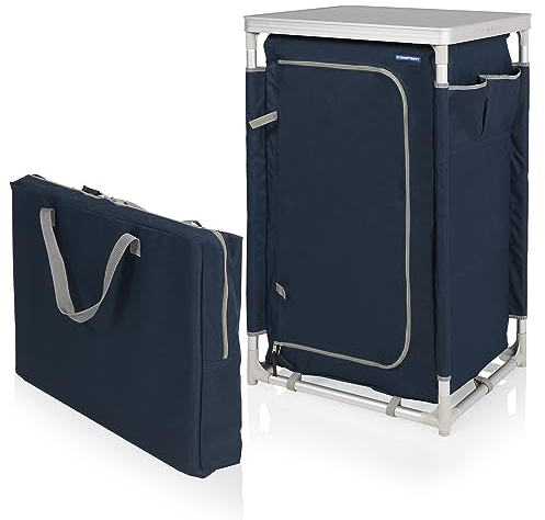 Campart CU-0410 – Camping-Schrank Nantes – 4 verstellbare Füße – 3 Fächer – Blau, Groß