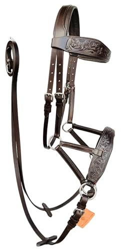 AHS us Zaumzeug aus natürlichem Leder, gebisslos, mit weißer Rindslederpolsterung, Volllederzügel, Braun, Cob
