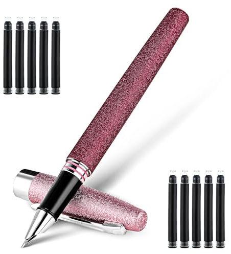 Andibro Füllfederhalter mit mattierter Oberfläche,0,38 mm extra feine Spitze Metall Kalligraphie Füller mit 10 Schwarzen Tinten Business-Stift für Männer Frauen Unterschrift Büro Schule(Rot)