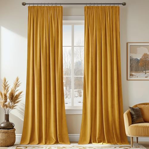 MIULEE Cortinas Terciopelo con Cinta Fruncida 2 Piezas 140x245 CM, Semiopacas Cortinas Dormitorio Amarillo, Suave y Bonita Cortinas Salon Habitacion, Cortina Terciopelo Termica Aislante