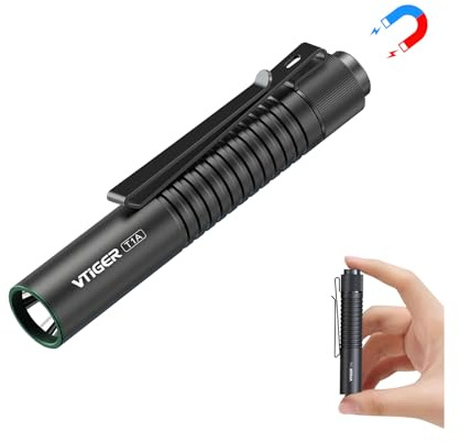 VTIGER T1A Mini Pocket EDC Flashlight with Clip,1300 Lumen Compact AA Rechargeable LED Little Flashlights, Super Bright Tail Switch Small Flash Light with Magnet for Camping,Hiking,Outdoor,Emergency