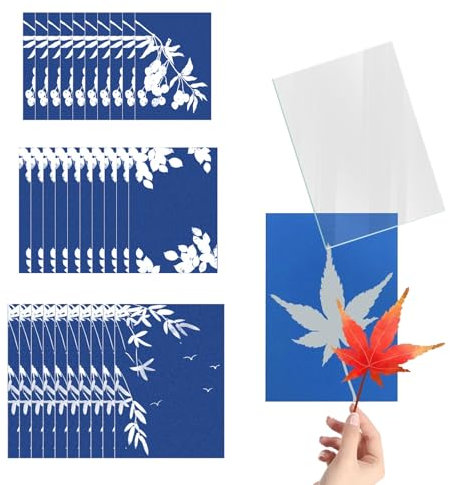 WUSANNA 30 Blatt Cyanotypie,Sonnendruckpapier,A4 A5 A6 Cyanotypie Papier Mit 1 Acrylplatten,Hochempfindlich Sonnenkunstpapier,Cyanotypie Papier Diy Bastelarbeiten für Kinder Und Erwachsene