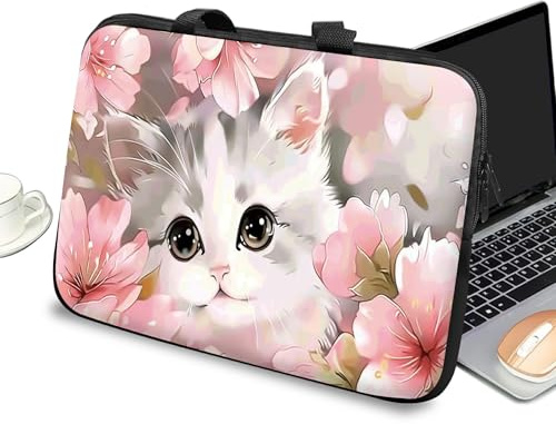 Housse universelle pour ordinateur portable de 10 avec poignée et fermeture éclair, sac de transport pour tablette d'enfants, sac fourre-tout portable pour iPad/Notebook/eBook/liseuses, bébé chat et