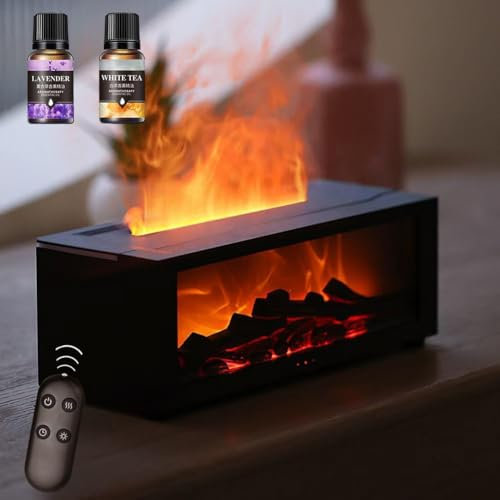 RuiDay Cheminée électrique, Cheminee Decorative, Diffuseur d'huiles essentielles, Humidificateur de cheminée avec 7 lumières colorées, pour Chambres et Bureaux (Noir + Huile Essentielle)