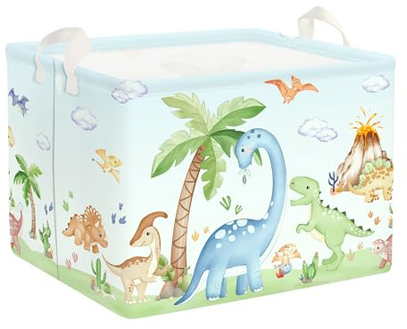HUUMONSS Dinosaurs Baby Laundry Hamper Collapsible Clothes Kids Storage Basket Palm Tree Large Boys Girls Gift Toy Box Bin for Nursery Room, Blue, 36L