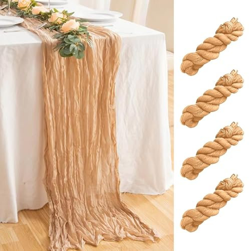 Lot de 4 Chemins de Table en étamine, Chemin de Table Champagne, Chemin de Table Mariage, Nappe en Gaze Semi-Transparente, Chemins de Table Mousseline pour Fête de Mariage de Cuisine, 90 x 400cm