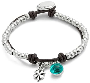 UNO de 50 Pulsera De Bolas Bañadas En Plata De Ley Con Cuero Y Cristal De Murano Verde