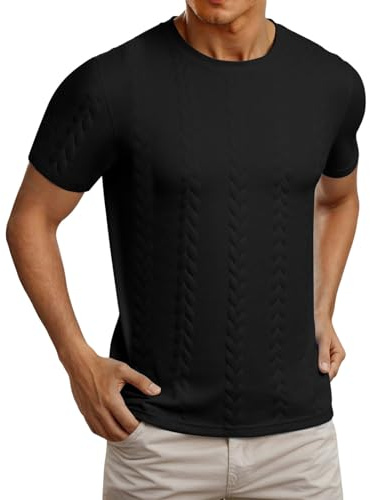 ZDSUHYIW T Shirt Herren Strick Kurz Ärmel Rundhalsausschnitt Regular Fit Einfarbige Farbe Strickhemden Strickshirt Sommer Gerippt T Shirt Waffle Sportshirt Leichte Kurzarm Oberteile Fitnessshirt