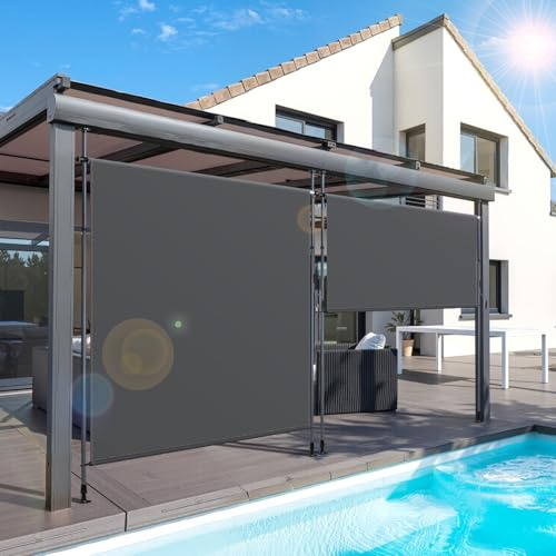 Eikuavons Tenda da sole con morsetto, 120 x 270 cm, protezione solare per balcone, senza forature, resistente ai raggi UV e alla pioggia, con manovella, frangivista per terrazza (antracite)