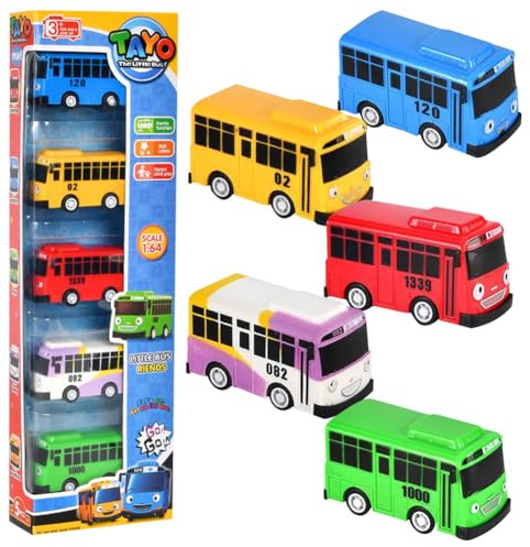 Bus Toy, School Bus Vehicles with Box, Children's Cars Playset,Friction-Powered Automobiles, 5PCS Pull Back Vehicles Model Car, Pull Back Toy Accessories Kids Gifts for Girls and Boys Ages 3 and Up-D