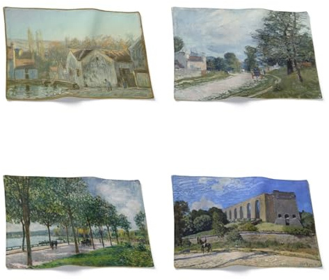 CEVAN Sottopiatti E Sottobicchieri Coordinati Tovagliette XXL Pittura Ad Olio Arte Paesaggio Set di 4, Tovaglietta da Colazione Cotone Ristorante, caffè, Picnic All'Aperto, 32x42cm