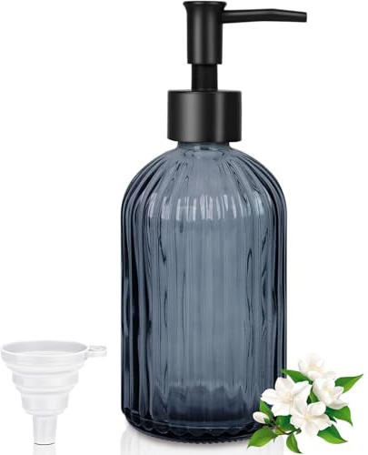 GKSCXEXE 400ml Blue Soap Dispenser, Glass Soap Dispenser Bottle with Pump | Refillable Hand Wash Dispensers, Kitchen Washing Up Liquid Dispensers, Shampoo Container for Bathroom, Grayish Blue