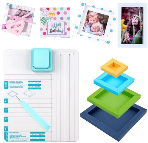 Shadow Box Punch Board with Scoring Tool, Paper Crafting & Scrapbooking Tool for Making 2, 3, 4 & 5 Shadow Boxes, Gift Boxes, Pop-Up Cards, DIY Paper Crafts, Beginner-Friendly Crafting Board