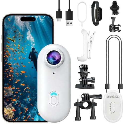 OBEST Mini Cámara Deportiva 4K 360 Camara Acción, Camara Casco Moto Bodycam Esqui Skate POV Camera, Magnético WiFi Vlog Action CAM Corporal Video, Camara Buceo Impermeable, Acc Multifuncion Blanco