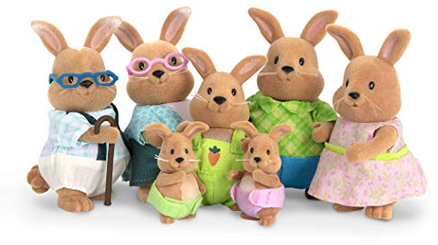 Li’l Woodzeez Hasen Tierfamilie Cottonball – 7 weiche Tierfiguren mit Großeltern – Spielzeug Tiere Set (7 Teile) Spielzeug für Kinder ab 3 Jahren, Hellbraun