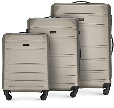 WITTCHEN Globe Line Reisekoffer 3-teiliges Kofferset Rollkoffer Trolley Handgepäck Hartschale aus ABS mit 4 Rollen Zahlenschloss Teleskopgriff | Champagner