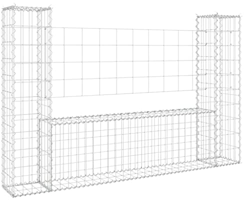 vidaXL Panier de Gabion en Forme de U avec 2 Poteaux Mur de Soutènement Barrière de Jardin Patio Projets de Jardinage Extérieur Fer 140x20x100 cm