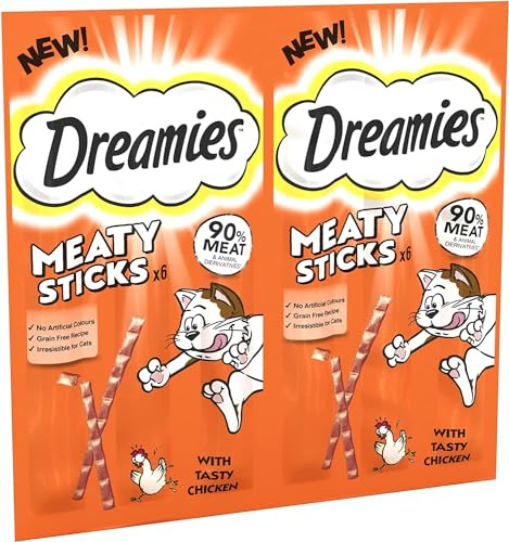 Dreamies Meaty Sticks 84 Pieces, Cat Treats Tasty Snacks with Delicious Chicken, Pack of 14 x(30g)