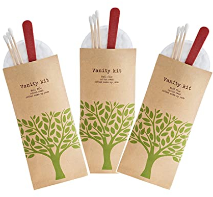 MAQA Set de tocador 50 uds en bolsita de cartón, 2 Discos de algodón, 3 bastoncillos con algodón y 1 Lima de cartón Línea de cortesía Hotel