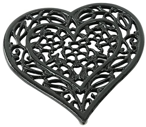 Woodside Decorative Kitchen/Dining Table Heart Shaped Cast Iron Trivet with Rubber Feet, Vintage/Rustic