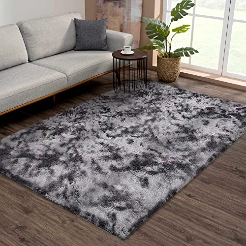Cinknots Bereich Teppiche Fluffiger Teppich Modernes Wohnzimmer Schlafzimmer Baby Schlafsaal Weiche rutschfeste Große Indoor Shaggy Teppich Zimmer Home Dekor (Schwarz Grau, 120x160cm)