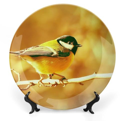 Tit Great Tit Bird Eyes Decorative Plate for Wall Home Wobble-Plate with Display Stand Table Decor Ornament Ceramic Dinner Plate Dessert Dish Holiday Home Decoration 10