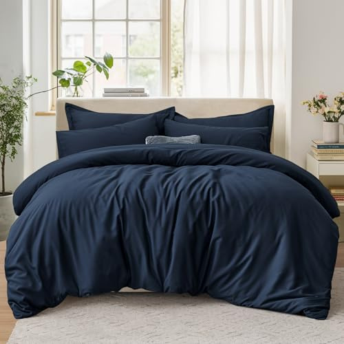 Tifschlaf Set Copripiumino King Size - Set Biancheria da Letto Kingsize con 2 Federe - Ultramorbido Copripiumino in Microfibra Spazzolata con Chiusura a Zip, Blu Navy (230x220 cm)