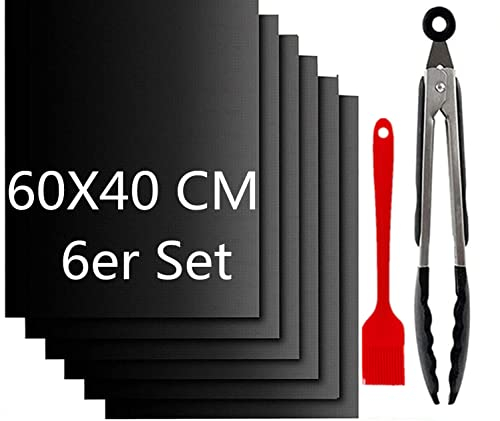 Tapis de Cuisson Barbecue,Tapis Barbecue Set,Tapis Barbecue,BBQ Mat Antiadhésif,Non Stick Four en Téflon Tapis de Cuisson,Réutilisable,Nettoyage Facile et Anti-adhérent,Peut être coupé (40*60cm 6PC)