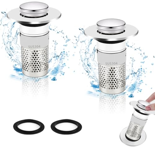 2 Pezzi Tappo Lavandino Bagno, 34-40mm Filtro di scarico per lavandino,Tappi Bidet Universale Pop Up, Tappo Filtro con Filtro Per Capelli Per Tappo di Scarico Per Lavello da Appoggio