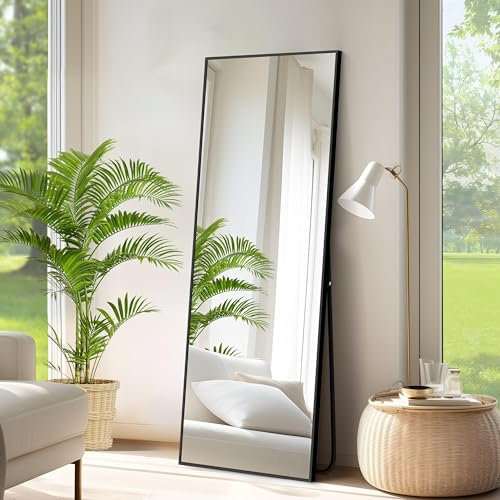 NIMURY Specchio da Terra, 147 x 44 cm Specchio Rettangolare con Cornice in Alluminio Nero per Bagno, Camera da Letto, Ingresso e Corridoio
