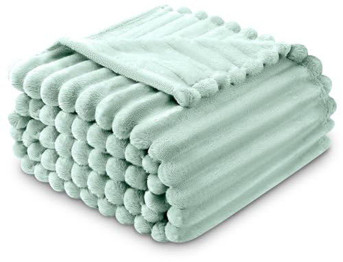 GC GAVENO CAVAILIA Fleece Blankets Double (150x200cm) - Ribbed Cosy Bed Throw Blanket - Exra Warm Throws for Sofas, Chair, Couch, Settee - Snuggle Blankets & Throws - Super Soft - Duck Egg