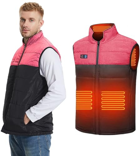 ZHODADA Chaleco Calefactable, Chaleco Térmico para Hombres y Mujeres, Chaleco Calentador con 3 Temperaturas Ajustables (Batería No Incluida)(Negro/Rojo-XXL)