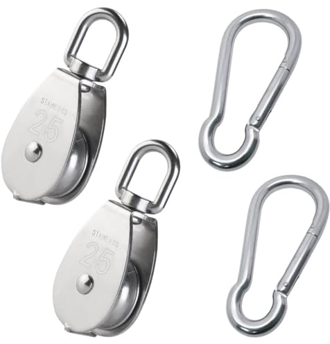 GGUFAY 2 Poulies de Levage M25, Combinées avec 2 Boucles de Serrure en Acier Inoxydable 304 M6, Poulies de Renvoi de Haute Qualité, Charge 150kg